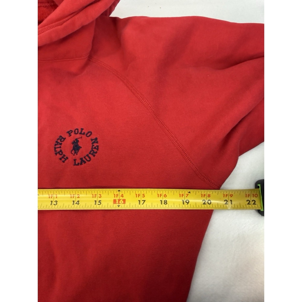 Vintage 90s Polo Ralph Lauren Men's Red Circle Logo Hoodie Sweatshirt Size Small - Picture 4 of 8